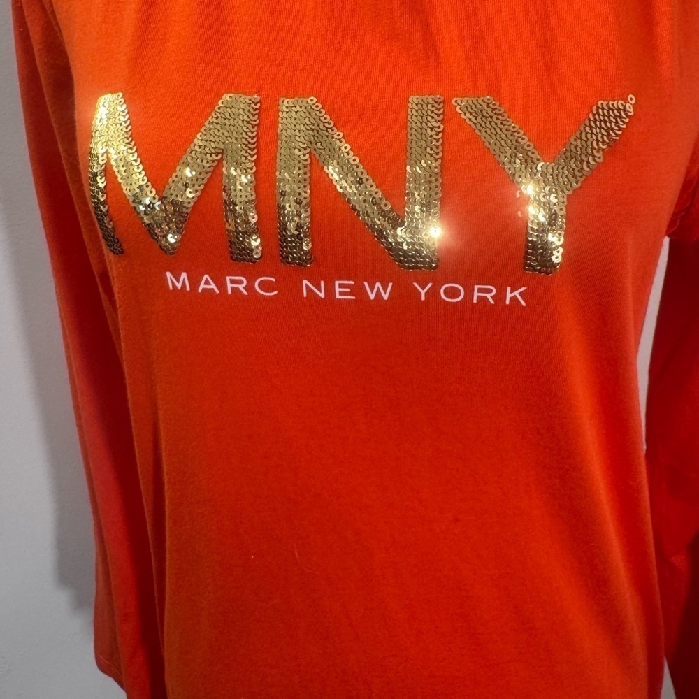 Marc New York Women's Orange Petite Tops Blouses Long Sleeves Round Neck Medium - Picture 3 of 10